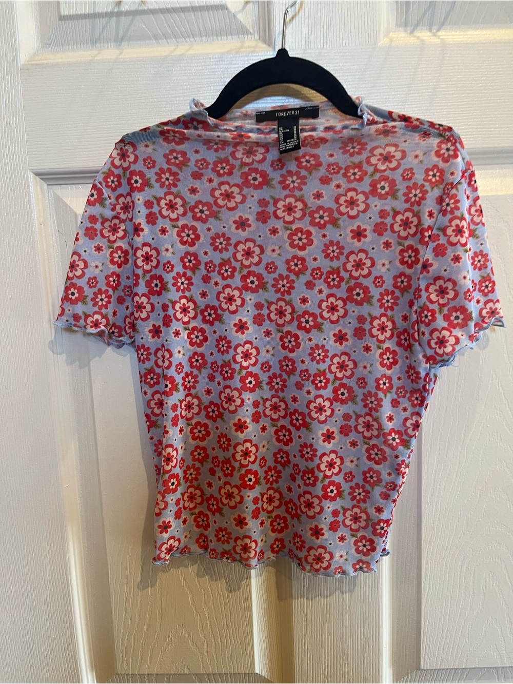 Forever 21 Sheer Blue, Pink and Red Floral Short Sleeve Tee